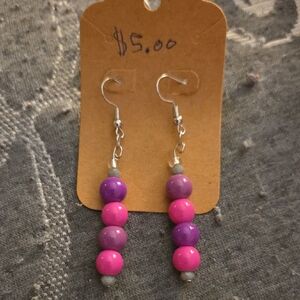 Pink and Purple Beaded Earrings